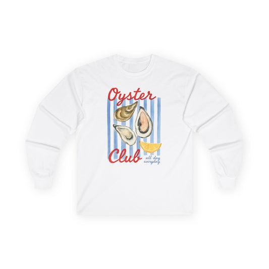Oyster Club Long Sleeve Tee, Seafood Lovers Shirt, Beach Party Apparel, Casual Unisex Top, Gift for Chefs and Foodies