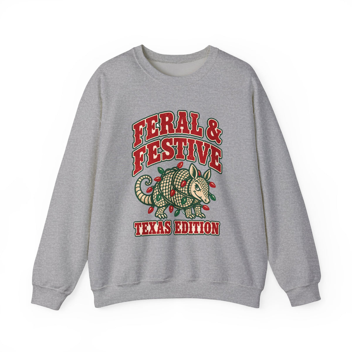 Feral & Festive Texas Edition Christmas Sweatshirt, Funny Armadillo Holiday Crewneck