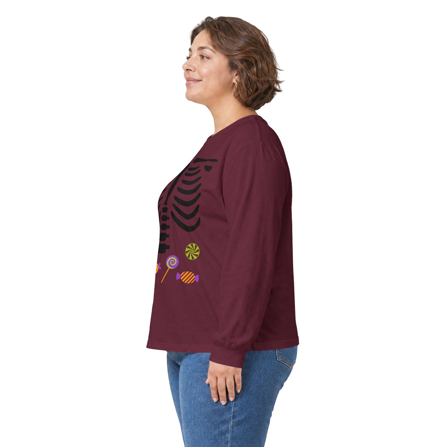 Candy Bones skeleton long sleeve T-Shirt Halloween candy ribs shirt