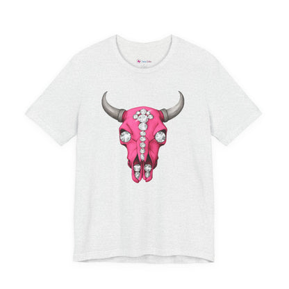 Pink Jeweled Bull Skull Tee – Western Cowgirl Graphic T-Shirt