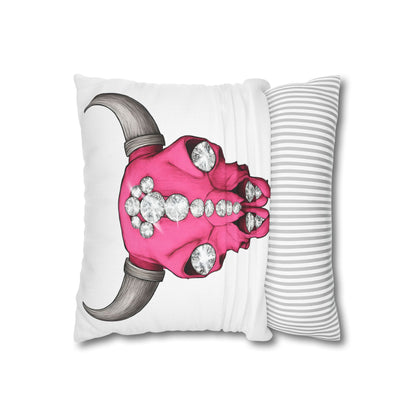 Stylish Pink Skull Pillowcase - Chic Home Decor, Western Vibe, Gifts for Cowgirls, Unique Accent for Living Room, Decorative Cushion Cover