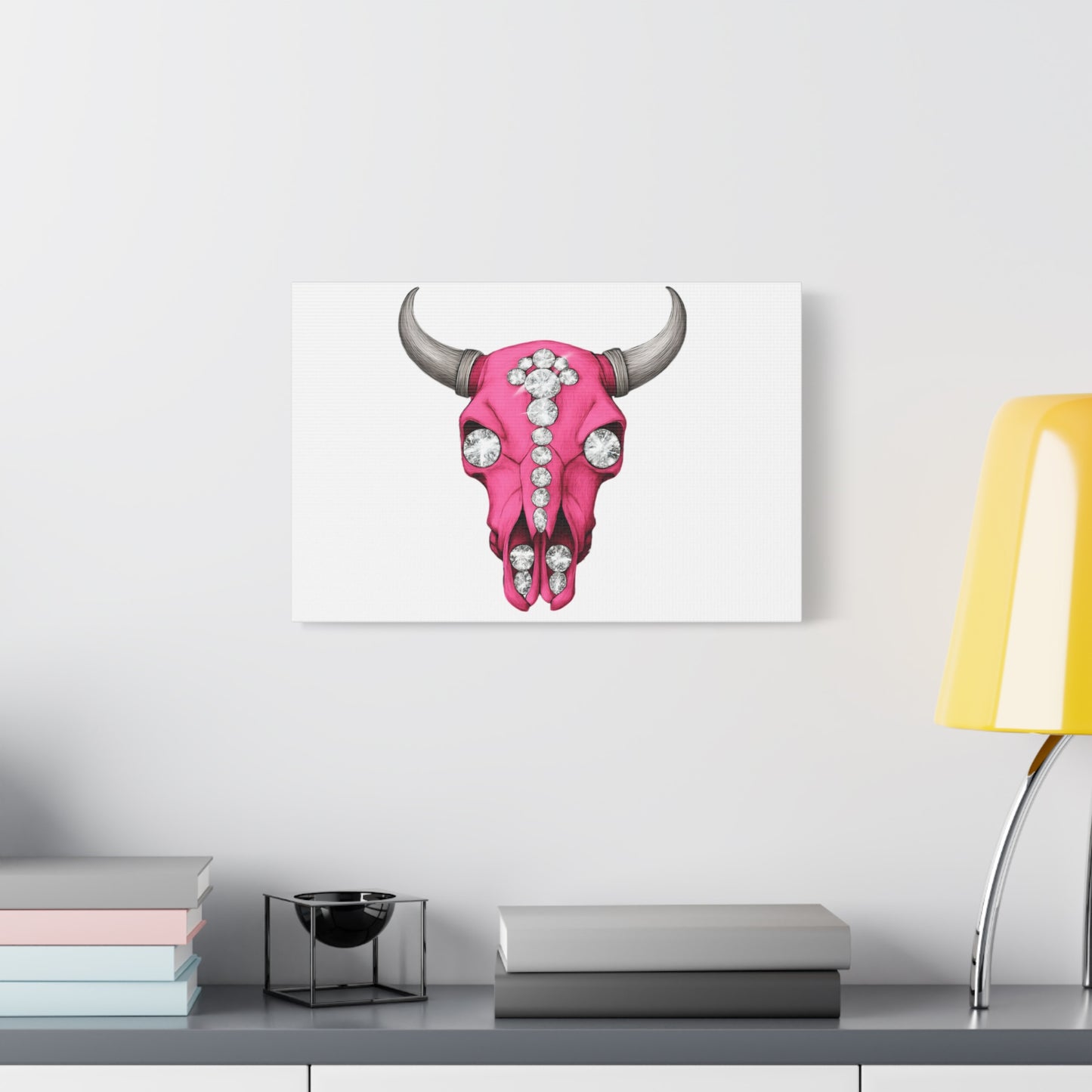 Pink Jeweled Bull Skull Canvas Art — Glam Western Wall Decor