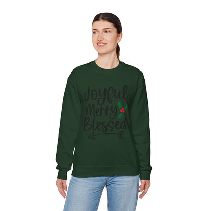 Christmas Sweatshirt - "Joyful Merry Blessed" Cozy Holiday Crewneck