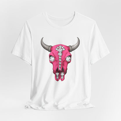 Pink Jeweled Bull Skull Tee – Western Cowgirl Graphic T-Shirt