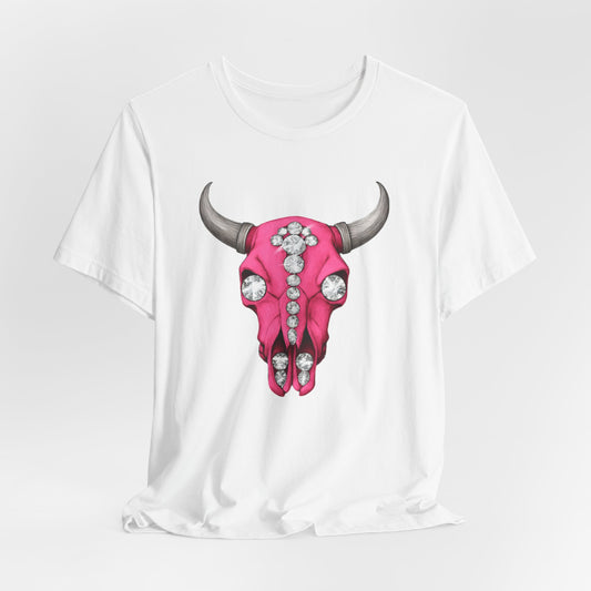 Pink Jeweled Bull Skull Tee – Western Cowgirl Graphic T-Shirt