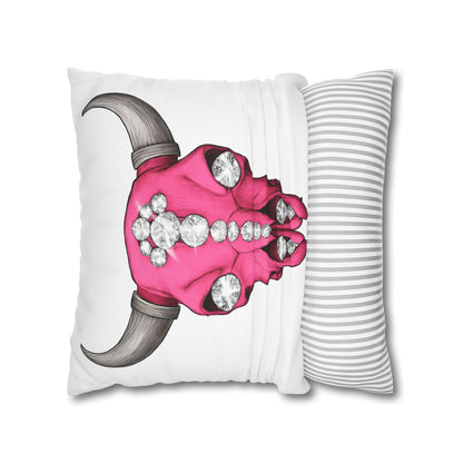 Stylish Pink Skull Pillowcase - Chic Home Decor, Western Vibe, Gifts for Cowgirls, Unique Accent for Living Room, Decorative Cushion Cover