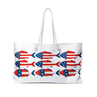 Patriotic Fish Weekender Bag – Red White & Blue Nautical Travel Tote
