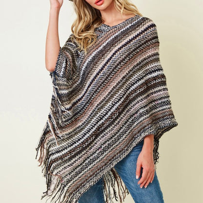 OH SO CUTE Multicolor Fringe Poncho Black