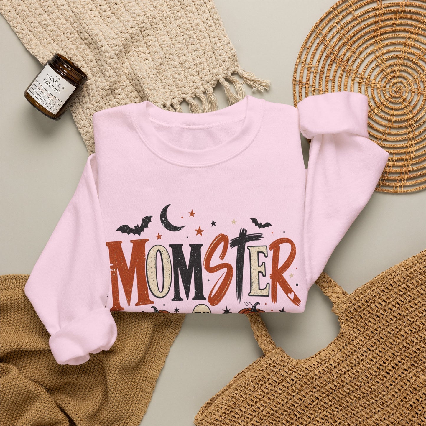 Momster Halloween Sweatshirt — Cute Momster Ghost & Pumpkins Crewneck