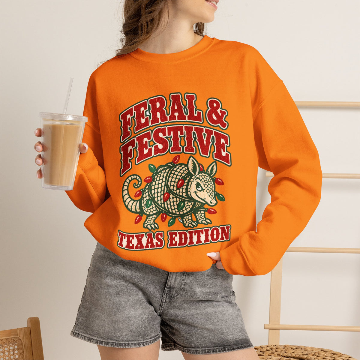 Feral & Festive Texas Edition Christmas Sweatshirt, Funny Armadillo Holiday Crewneck