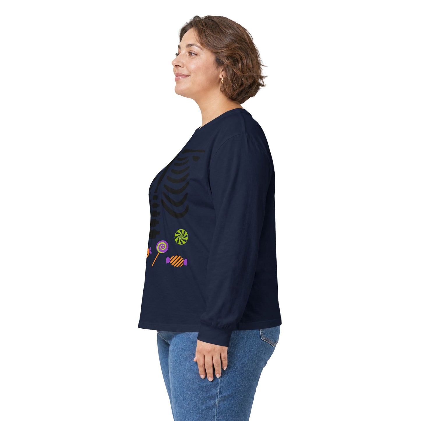 Candy Bones skeleton long sleeve T-Shirt Halloween candy ribs shirt