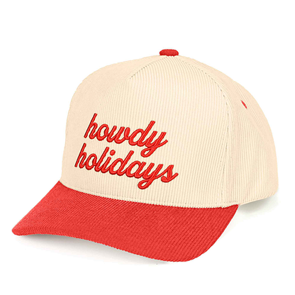 CHRISTmas Howdy Holidays Courdaroy Hats - Red, Black or Green