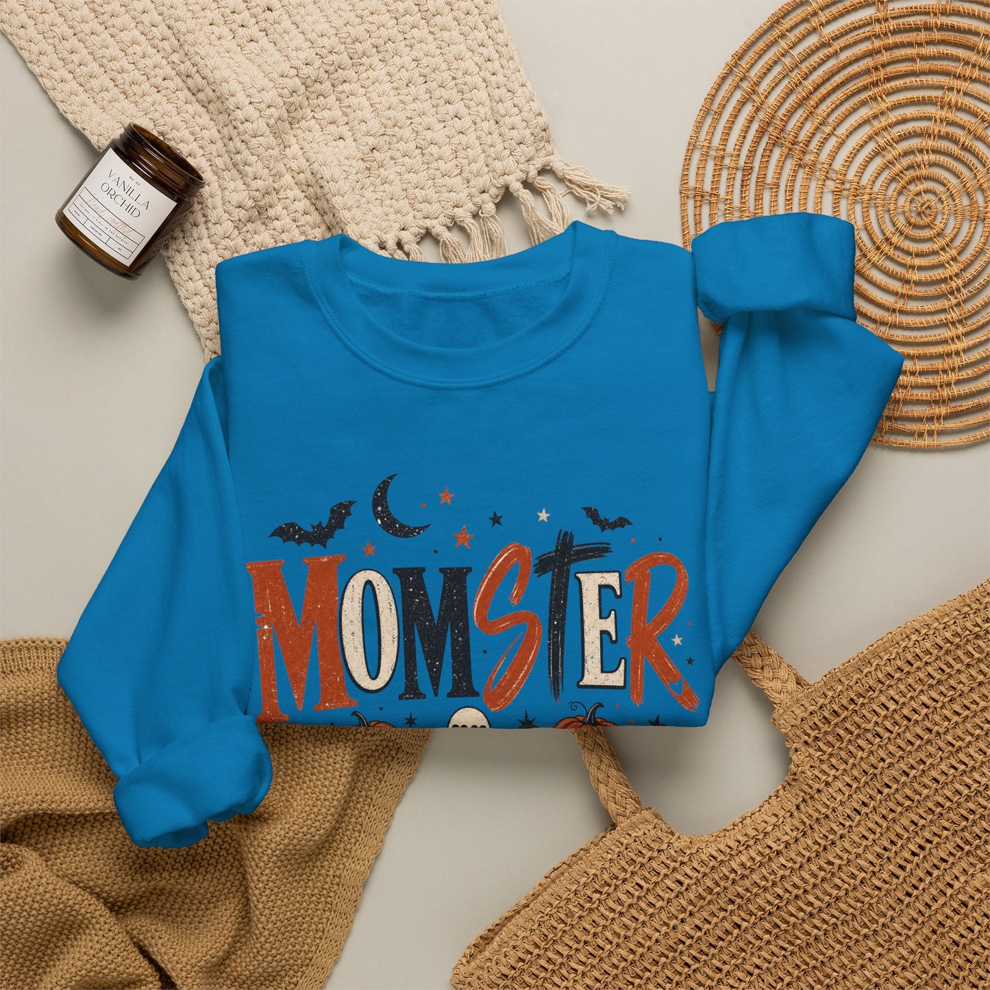 Momster Halloween Sweatshirt — Cute Momster Ghost & Pumpkins Crewneck