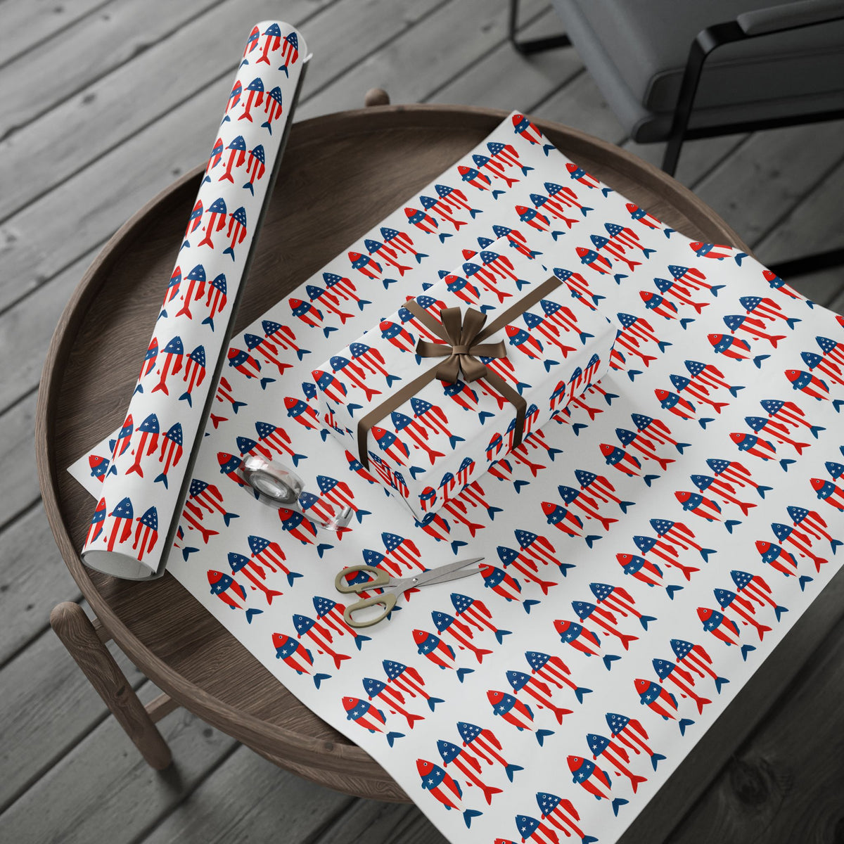 Patriotic Fish Wrapping Paper Roll - Christmas Holidays Anytime Fishing