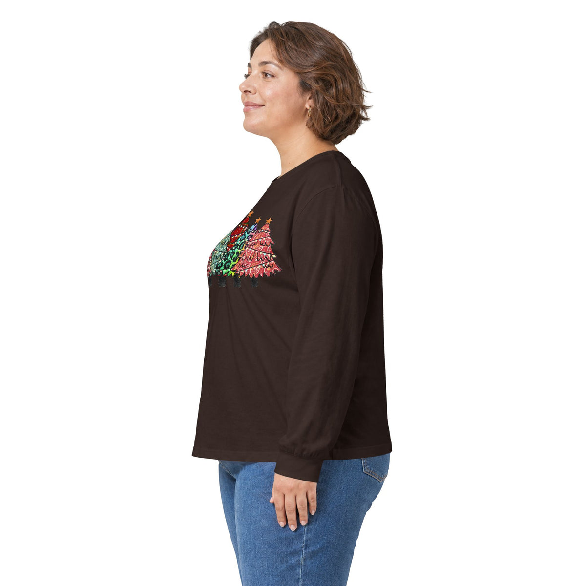 Colorful Plaid Christmas Trees T-Shirt Long Sleeve