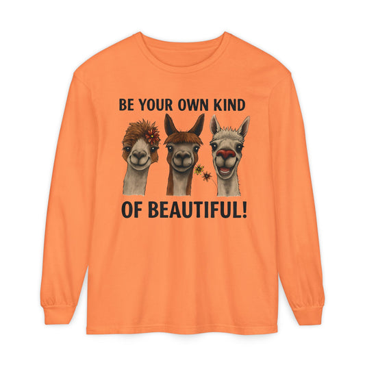 Be Your Own Kind of Beautiful Llama Trio Design Long Sleeve T-Shirts - Lots of Colors to Choose From