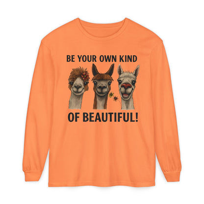 Be Your Own Kind of Beautiful Llama Trio Design Long Sleeve T-Shirts - Lots of Colors to Choose From