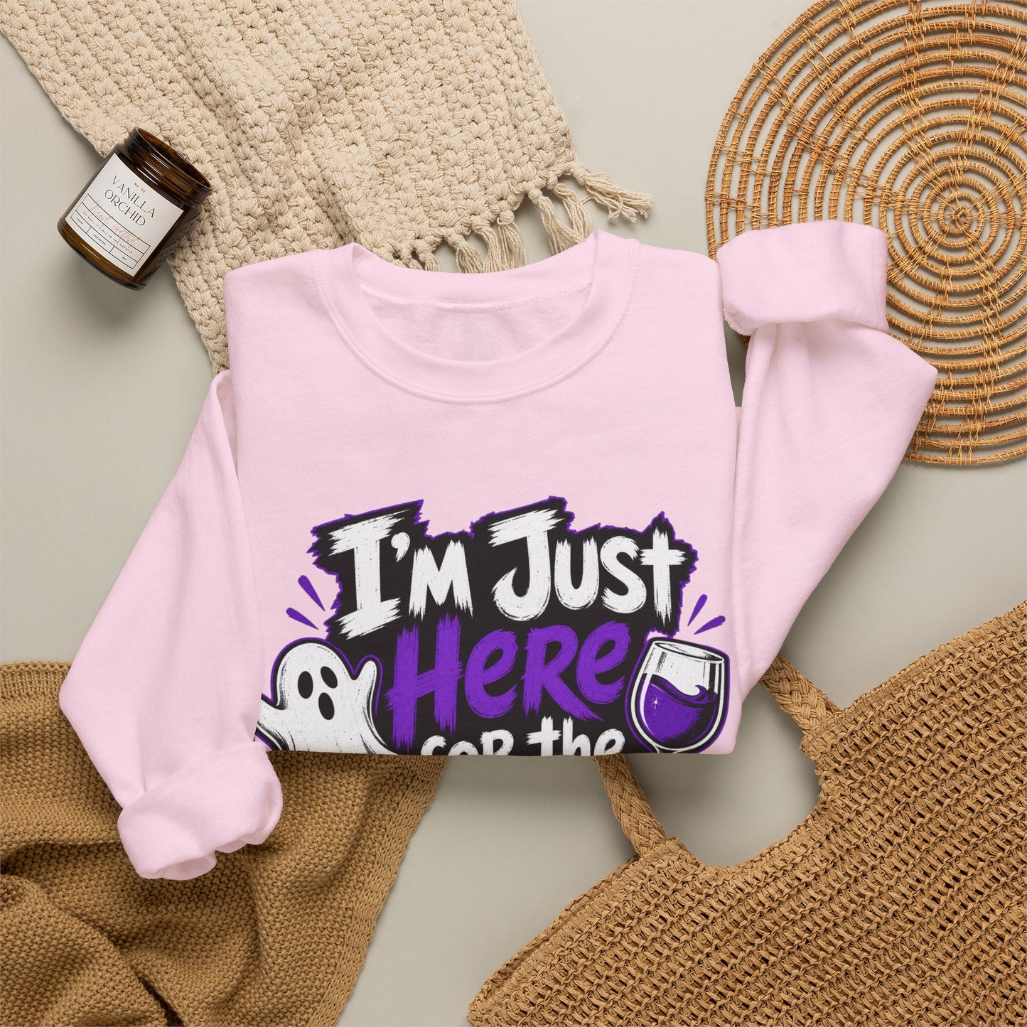 I'm Just Here for the Boos Halloween Sweatshirt — Ghost & Wine Graphic Crewneck