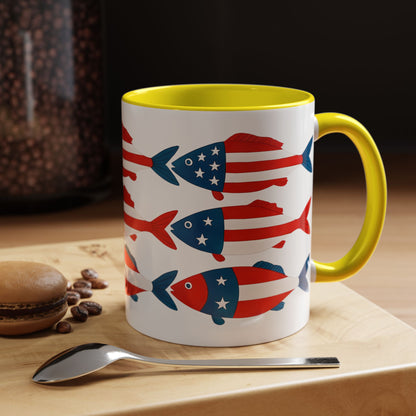 Patriotic Fish Flag Coffee Mug American Flag Accent 11 or 15oz