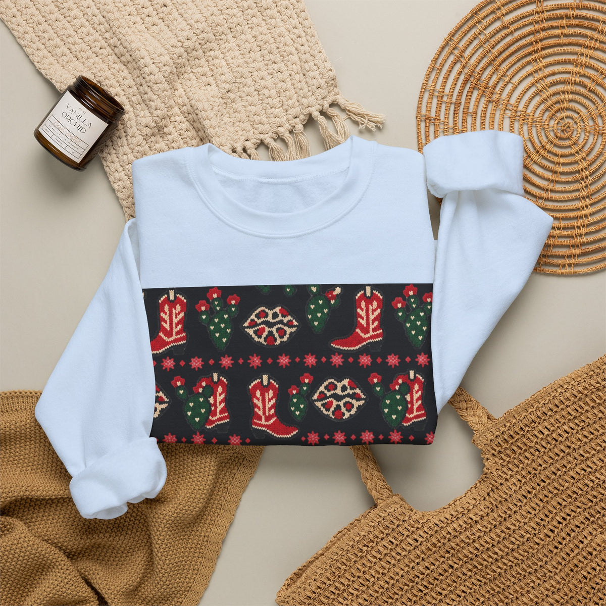 Feaux Ugly Sweater Western Christmas Sweatshirt
