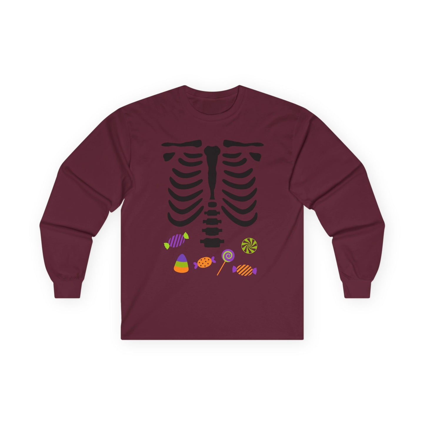 Candy Bones skeleton long sleeve T-Shirt Halloween candy ribs shirt