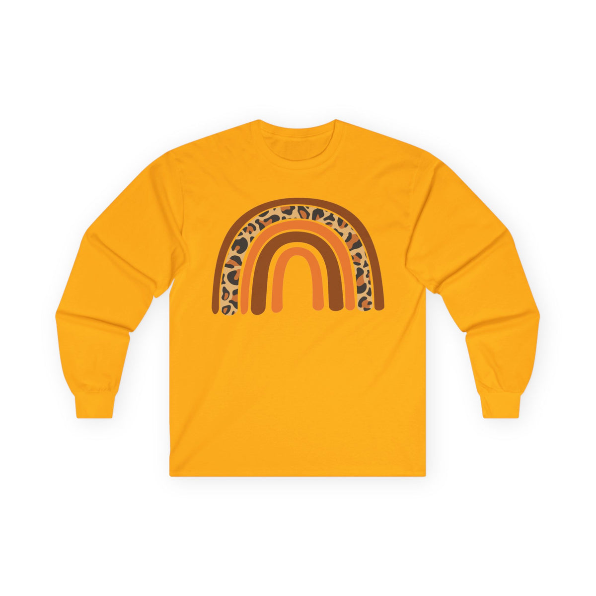 Retro FALL Leopard Rainbow Long Sleeve T-Shirt — Boho Earth-Tone Graphic Shirt