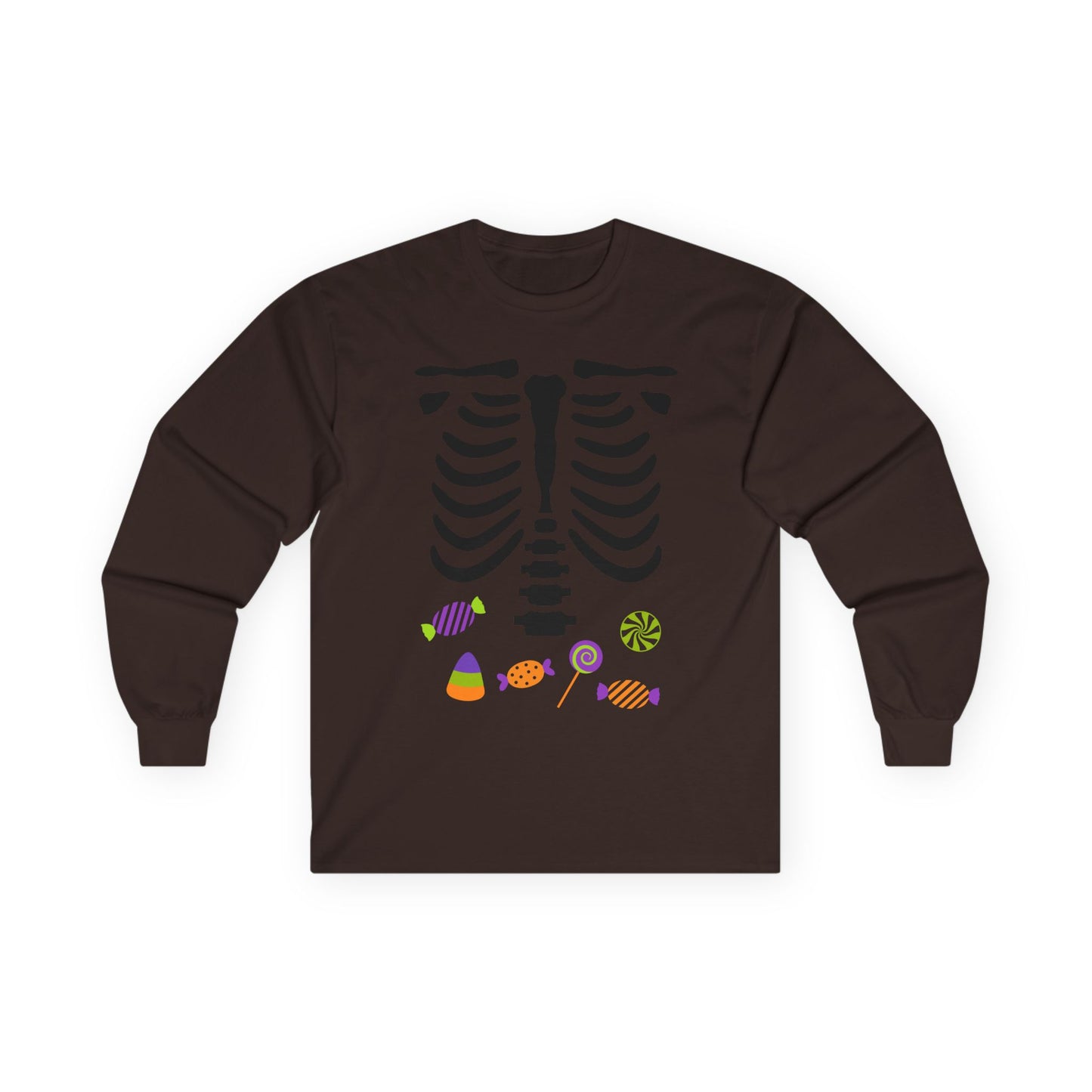 Candy Bones skeleton long sleeve T-Shirt Halloween candy ribs shirt