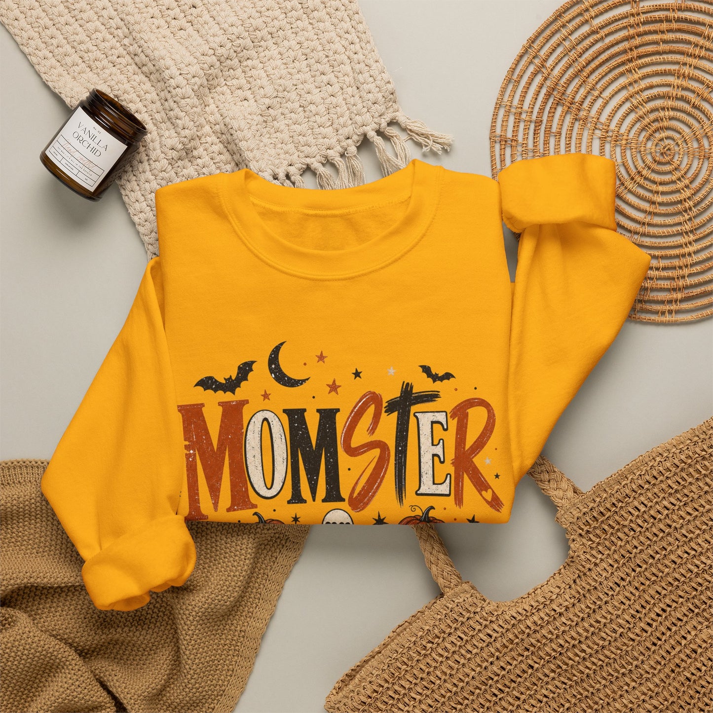 Momster Halloween Sweatshirt — Cute Momster Ghost & Pumpkins Crewneck