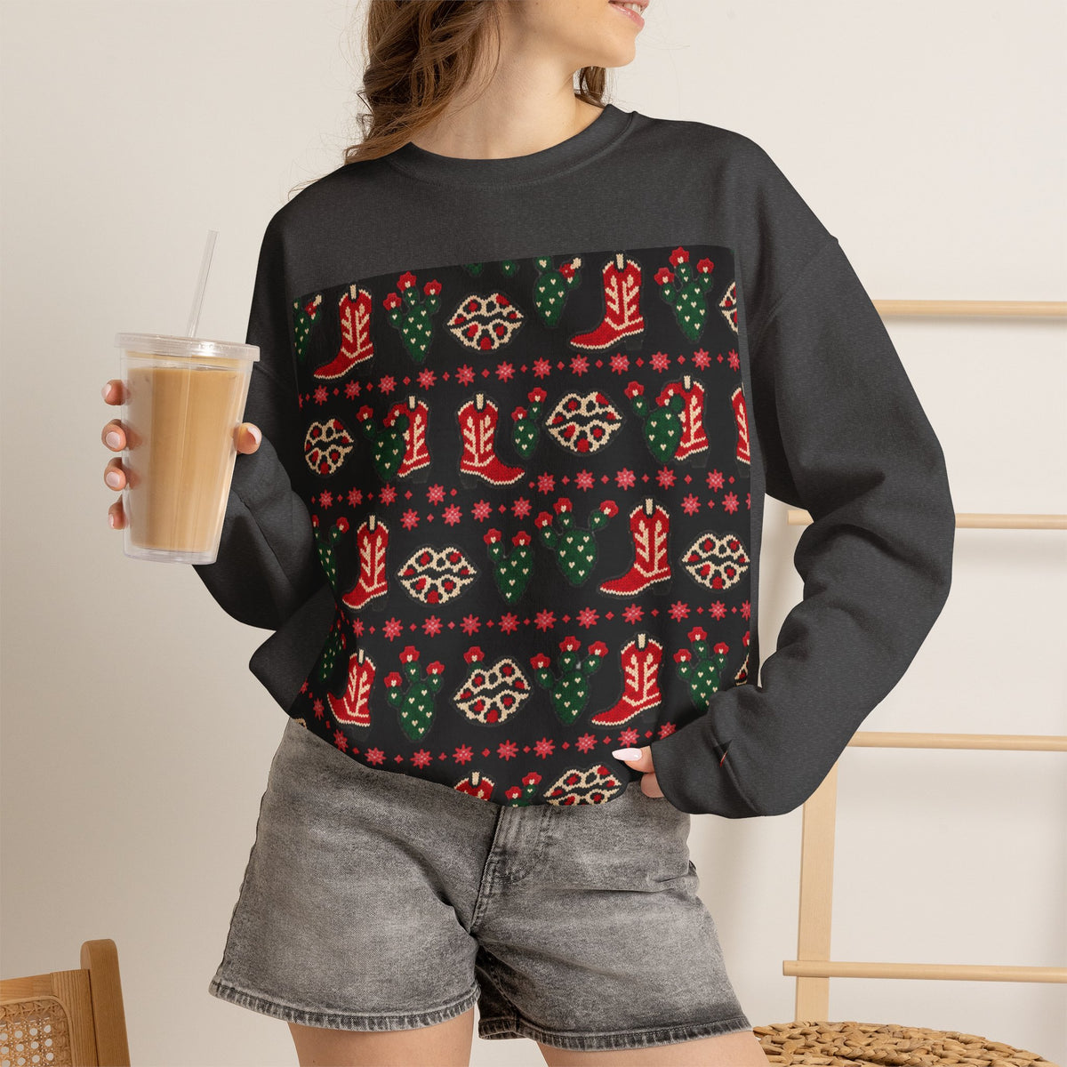 Feaux Ugly Sweater Western Christmas Sweatshirt