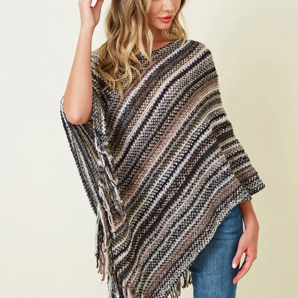 OH SO CUTE Multicolor Fringe Poncho Black