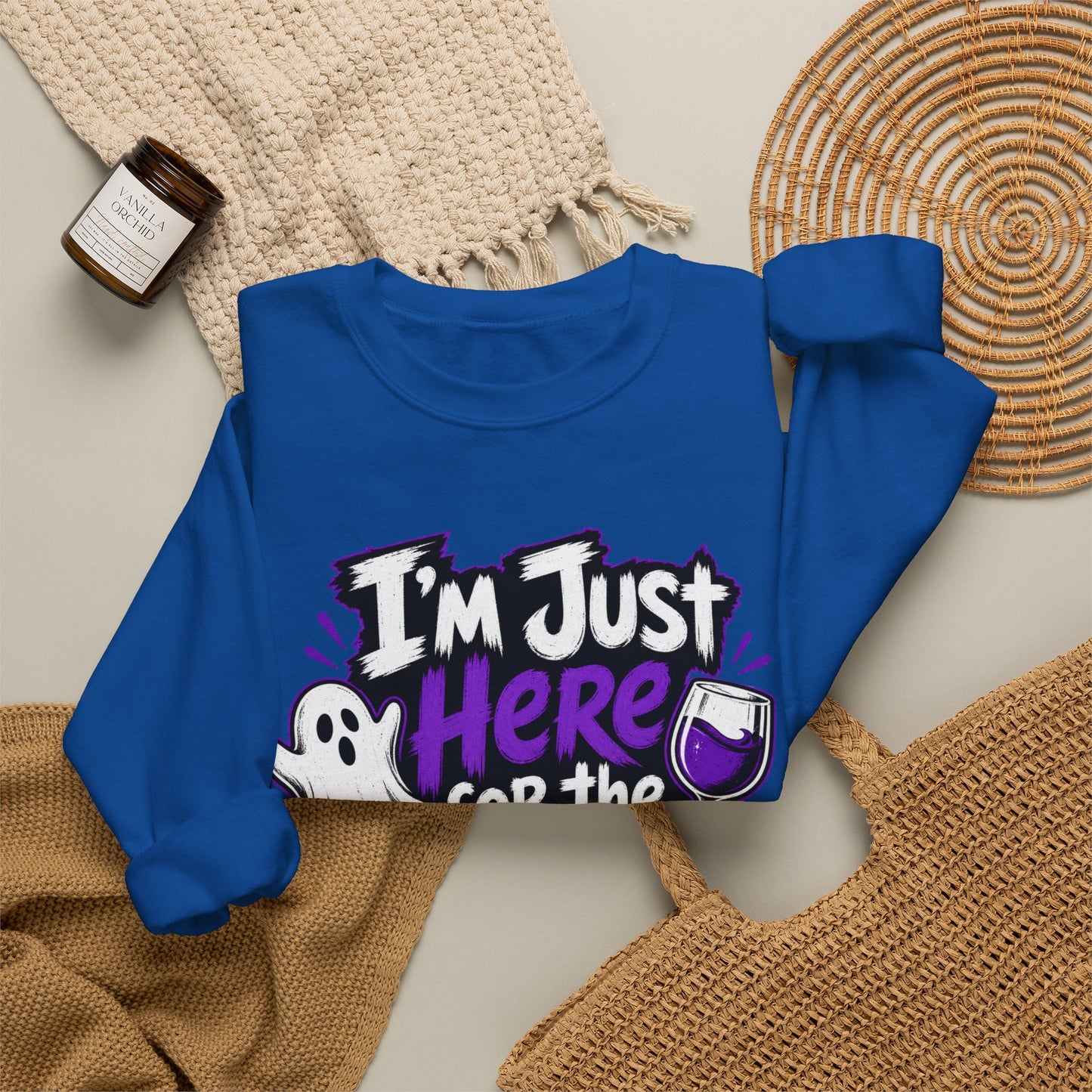 I'm Just Here for the Boos Halloween Sweatshirt — Ghost & Wine Graphic Crewneck