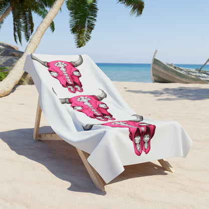 Pink Rhinestone Cow Skull Beach Towel — Southwestern Boho Beach Accessory