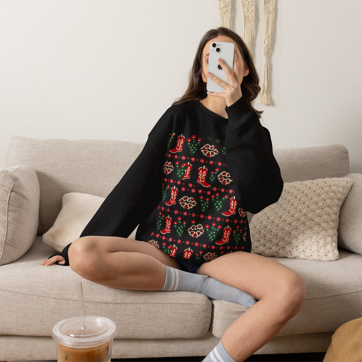Feaux Ugly Sweater Western Christmas Sweatshirt