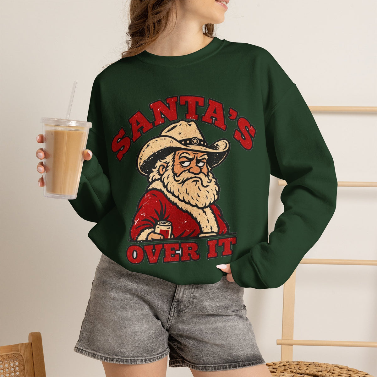 Santa's Over It Cowboy Santa Christmas Sweatshirt