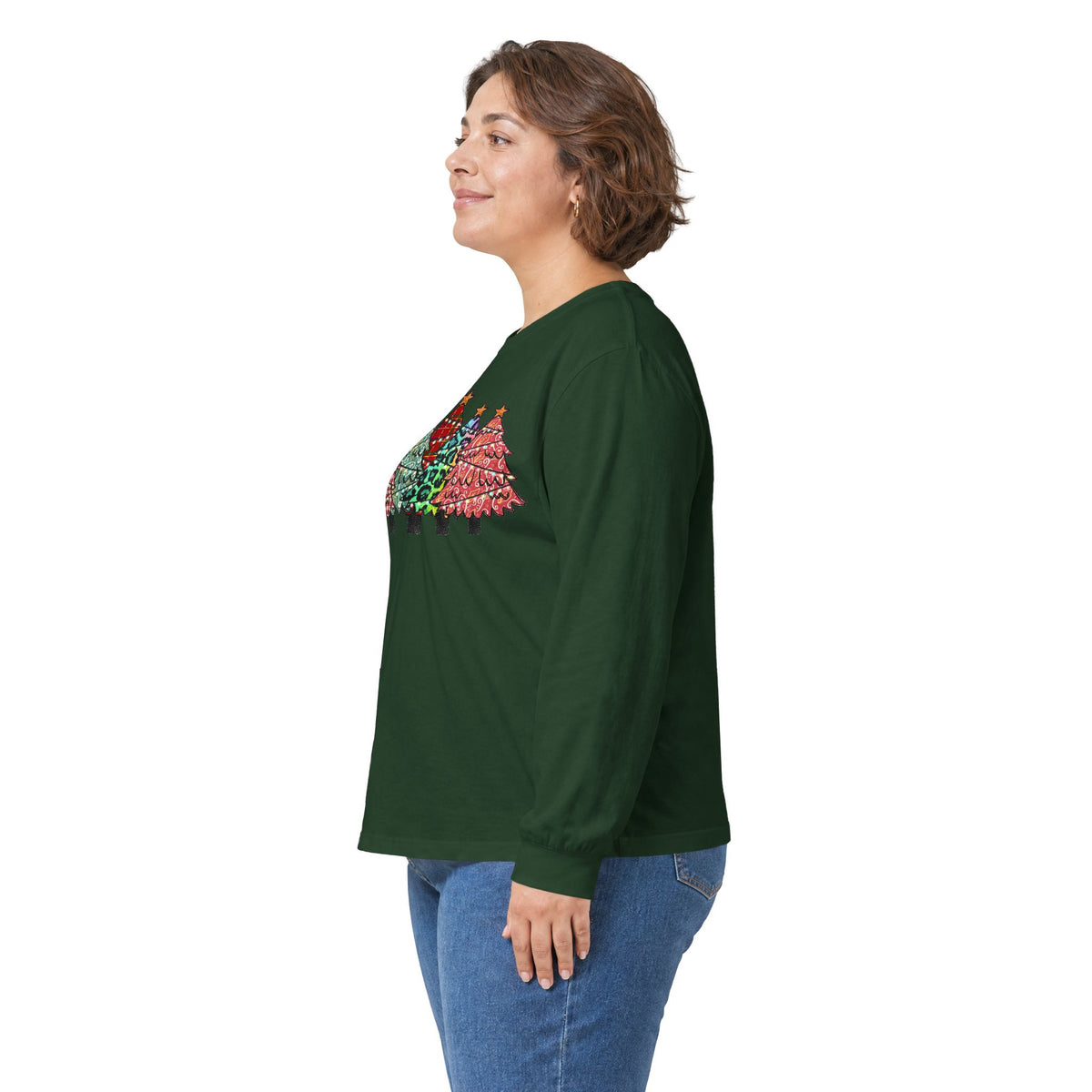 Colorful Plaid Christmas Trees T-Shirt Long Sleeve