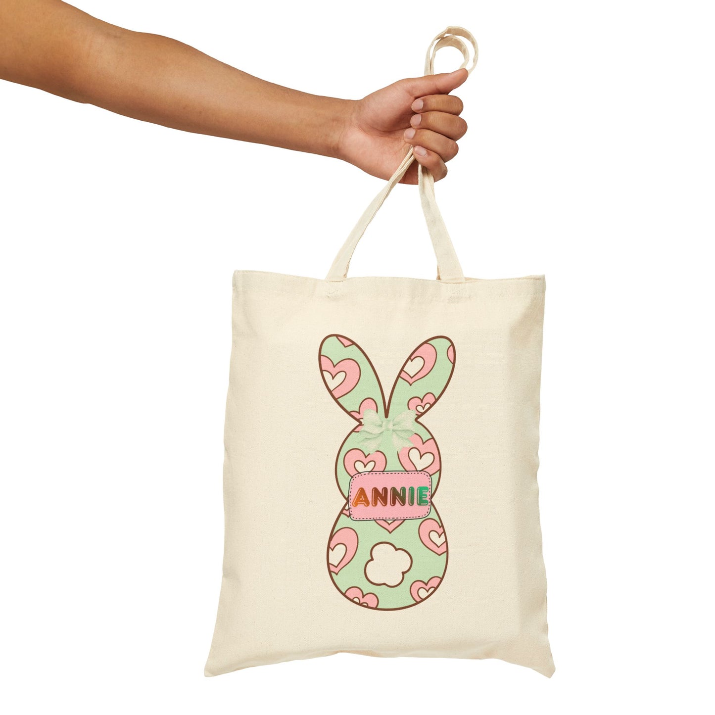 Personalized Easter Bunny Tote Bag - Custom Name Cotton Canvas
