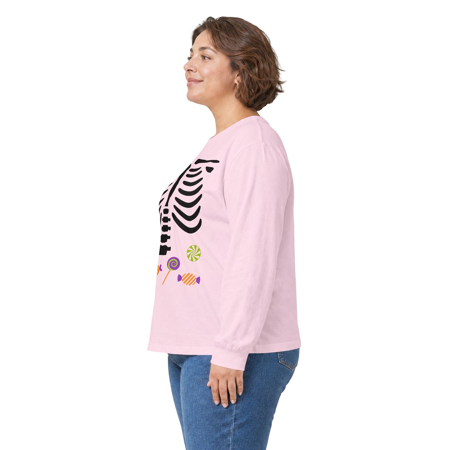 Candy Bones skeleton long sleeve T-Shirt Halloween candy ribs shirt