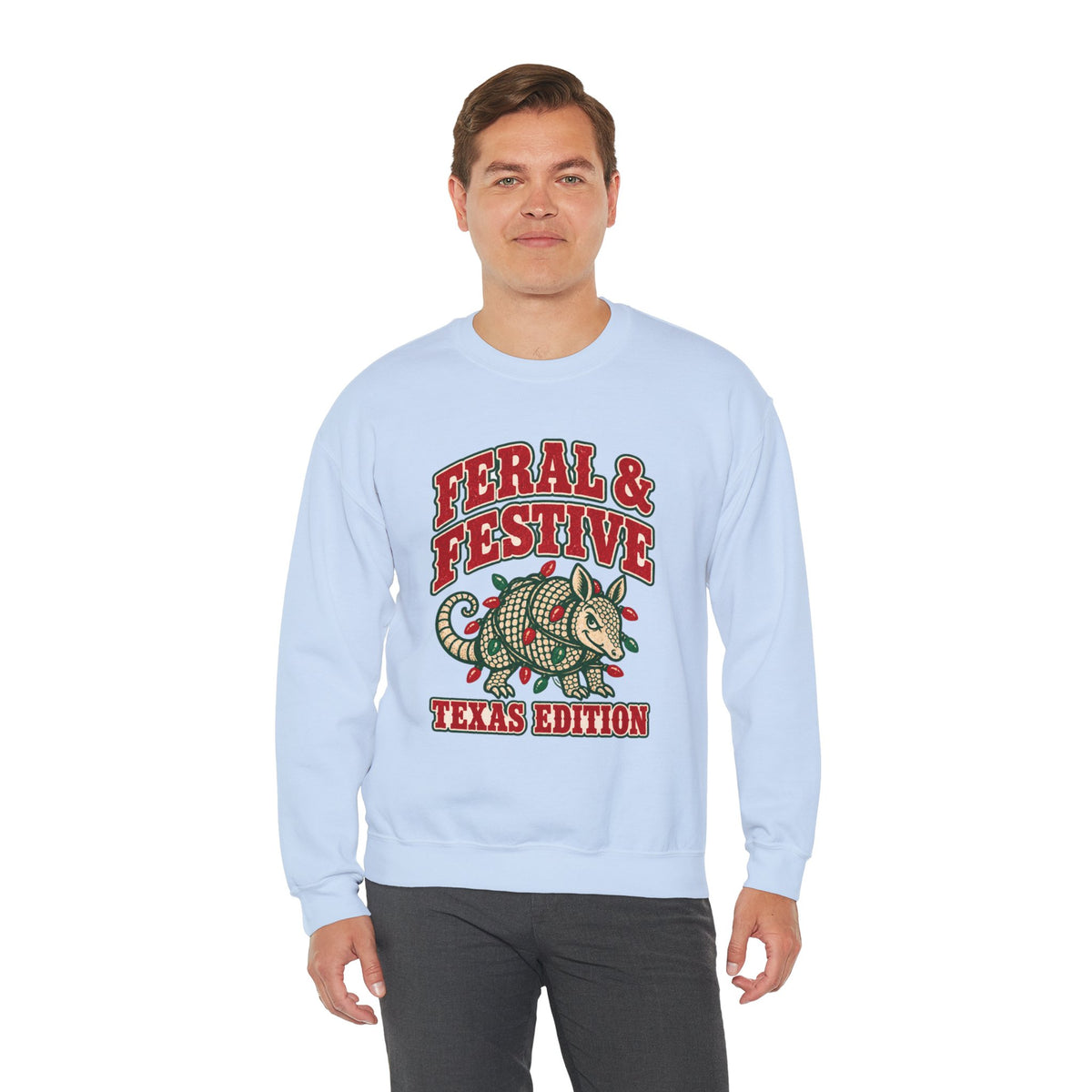 Feral & Festive Texas Edition Christmas Sweatshirt, Funny Armadillo Holiday Crewneck