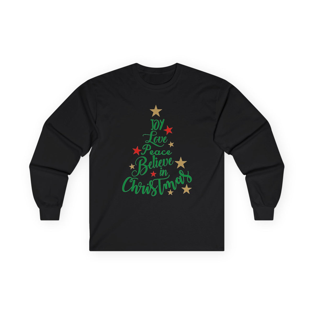 Women's Joy Love Peace Believe Christmas Long Sleeve T-Shirt
