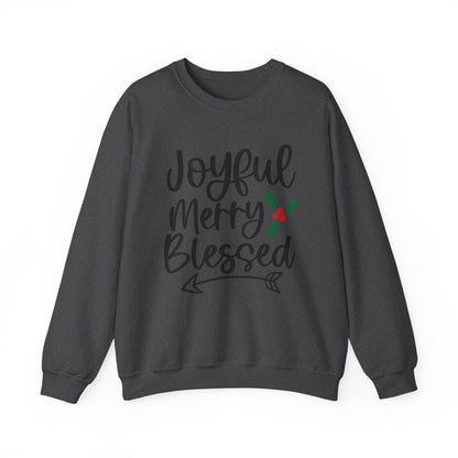Christmas Sweatshirt - "Joyful Merry Blessed" Cozy Holiday Crewneck