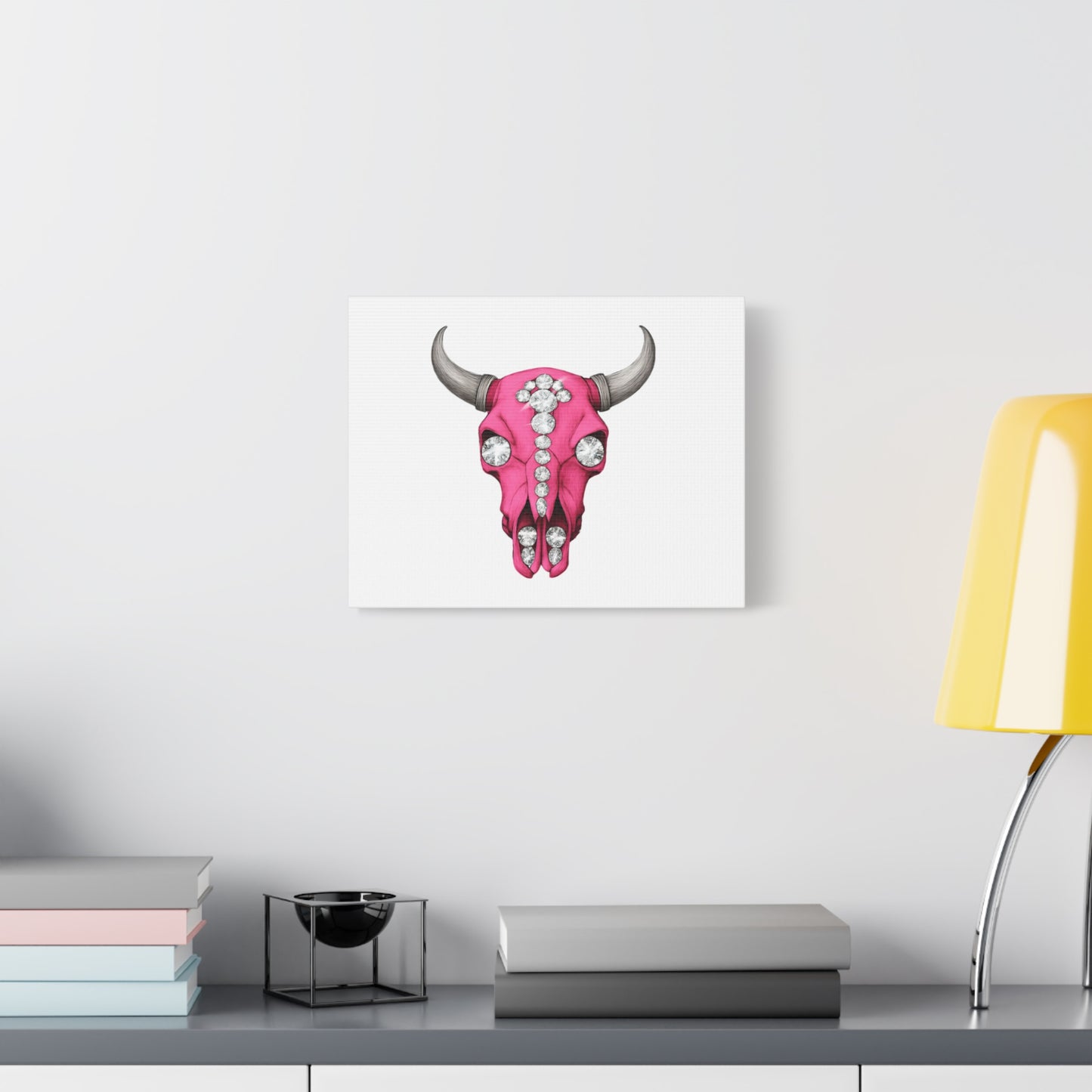 Pink Jeweled Bull Skull Canvas Art — Glam Western Wall Decor