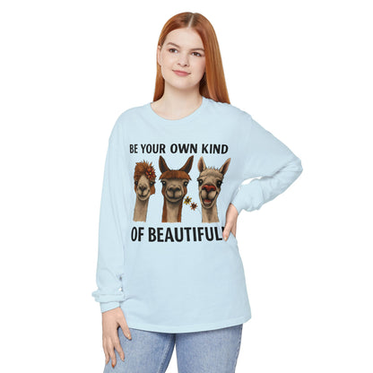 Be Your Own Kind of Beautiful Llama Trio Design Long Sleeve T-Shirts - Lots of Colors to Choose From