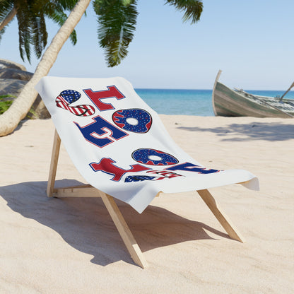 Patriotic LOVE Beach Towel – American Flag Flip-Flop & Donut Summer Design