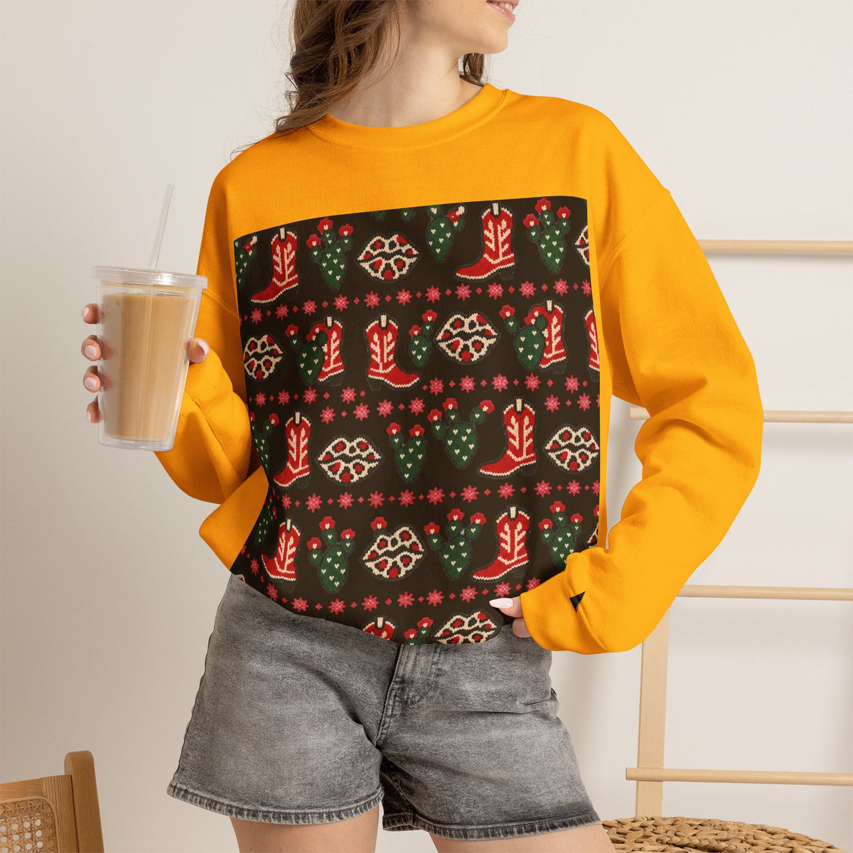 Feaux Ugly Sweater Western Christmas Sweatshirt