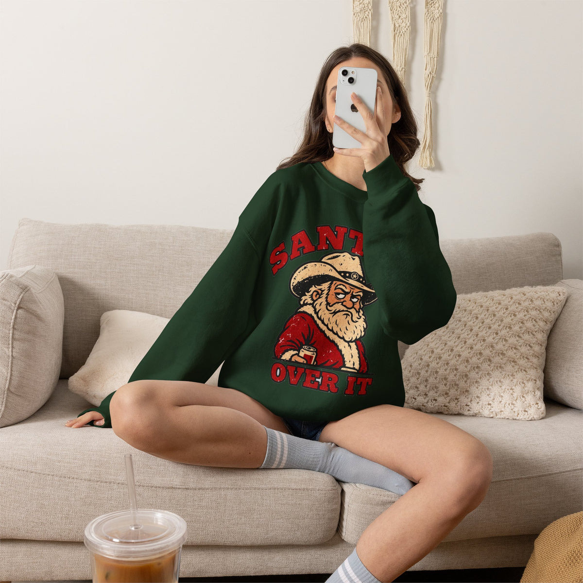 Santa's Over It Cowboy Santa Christmas Sweatshirt