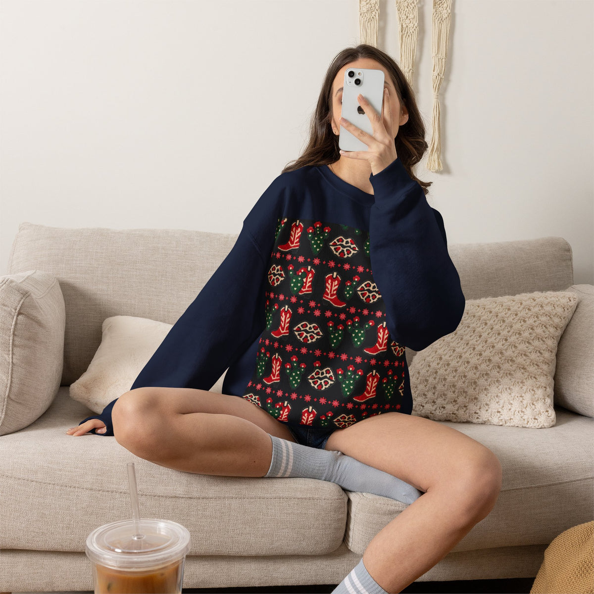 Feaux Ugly Sweater Western Christmas Sweatshirt