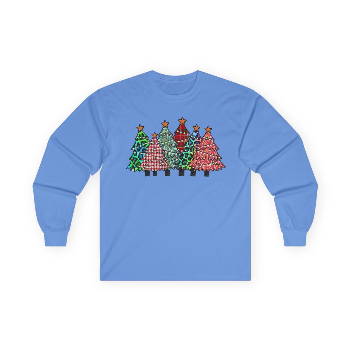 Colorful Plaid Christmas Trees T-Shirt Long Sleeve