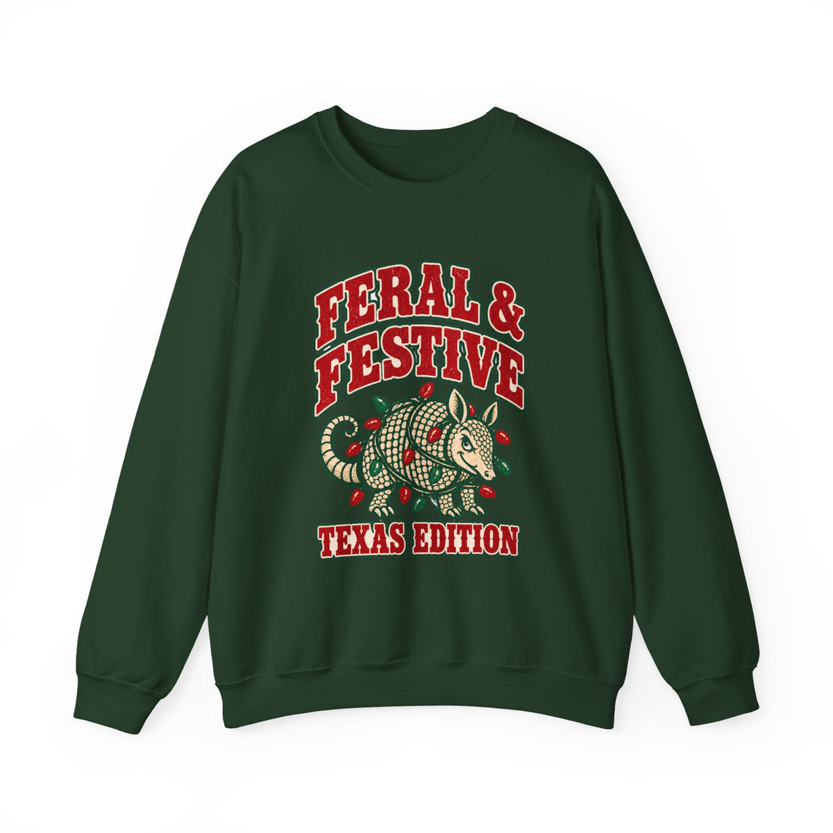 Feral & Festive Texas Edition Christmas Sweatshirt, Funny Armadillo Holiday Crewneck