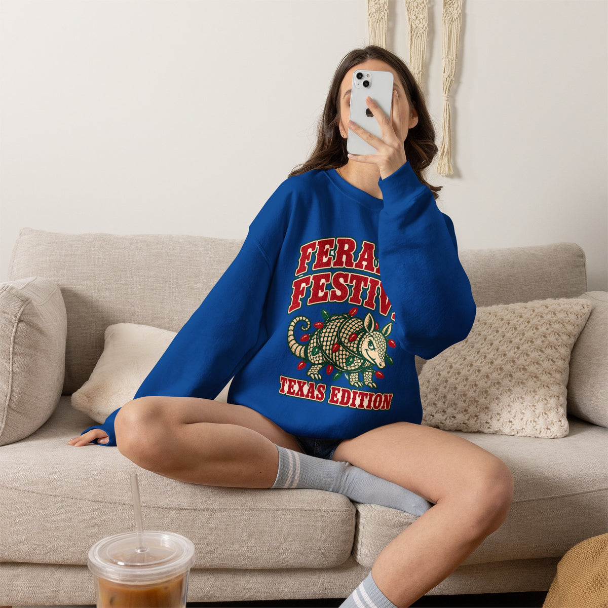 Feral & Festive Texas Edition Christmas Sweatshirt, Funny Armadillo Holiday Crewneck