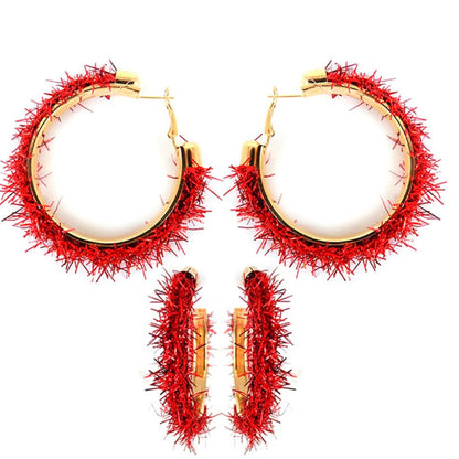 Sassy RED Tinsel Holiday Hoop Earrings